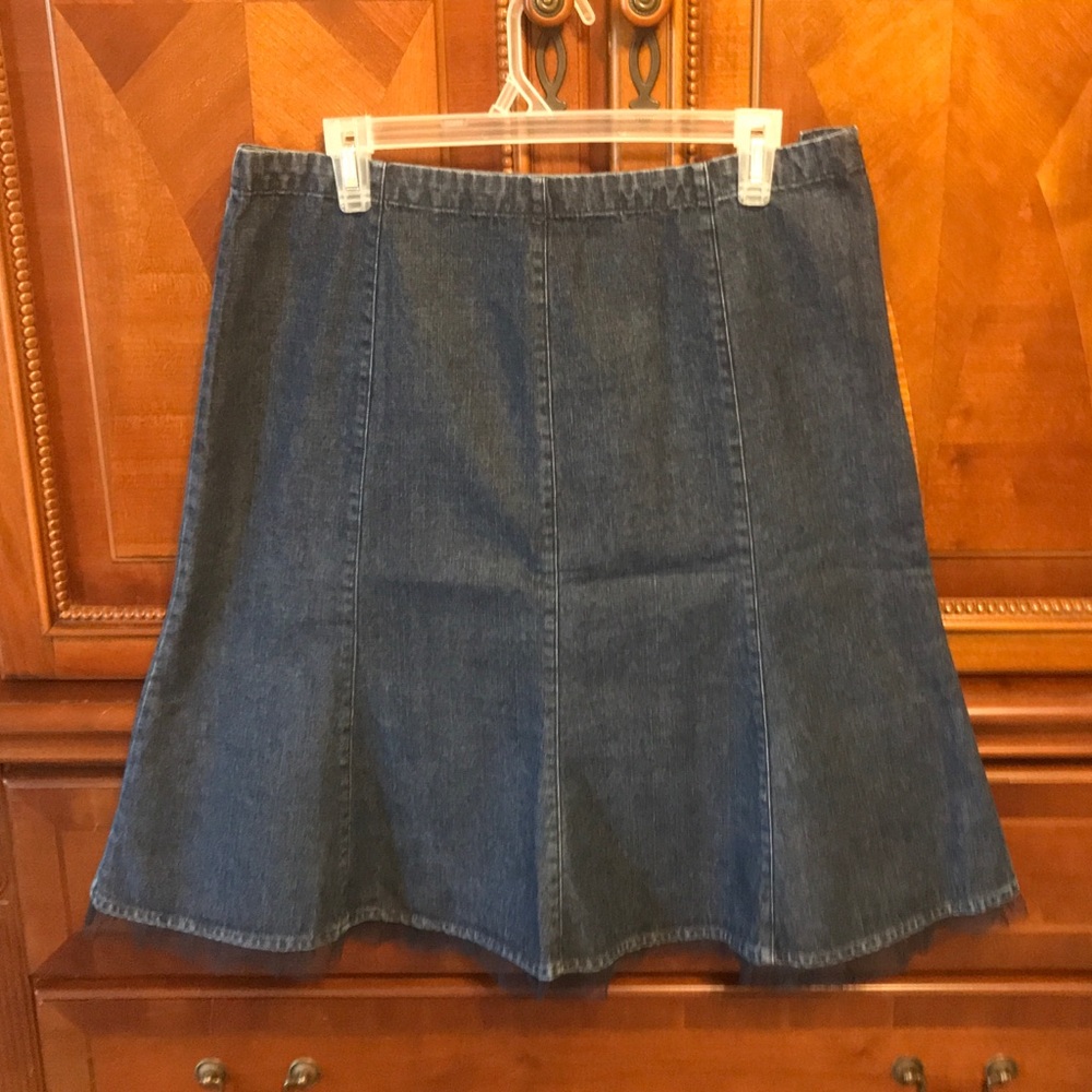 Christopher and Banks Denim Skirt with Tulle Lace Bottom Trim